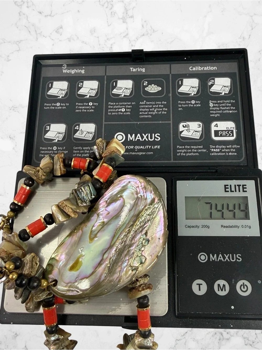 Boho Natural Abalone Shell MOP Statement Necklace Iridescent Chip Beaded 19”